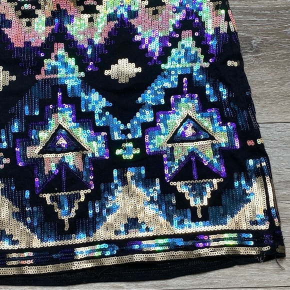 Express Southwestern Tribal Aztec Sequin Embellished Mini Skirt Above Knee XS - Picture 16 of 16